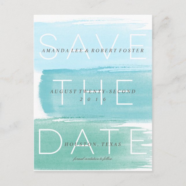 Watercolor Ombre Stripes Save the Date Postcard (Front)
