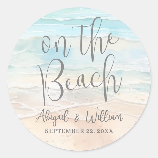 Watercolor On The Beach Wedding Classic Round Sticker (Front)