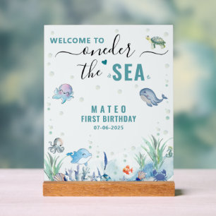 Watercolor One-der The sea 1st birthday Welcome Acrylic Sign