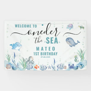 Watercolor One-der The sea 1st birthday Welcome Banner