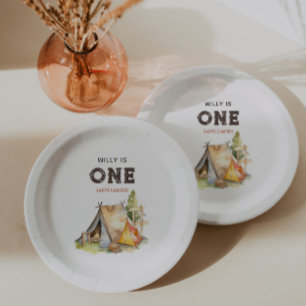 Watercolor One Happy Camper 1st Birthday Party Paper Plate