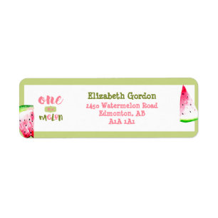 watercolor one in a melon slices first birthday return address label