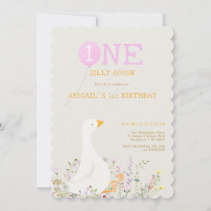 Watercolor One Silly Goose Wildflower 1st Birthday Invitation