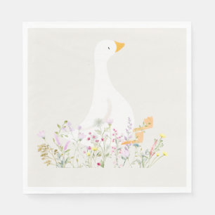 Watercolor One Silly Goose Wildflower 1st Birthday Napkin