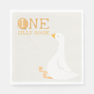 Watercolor One Silly Goose Wildflower 1st Birthday Napkin