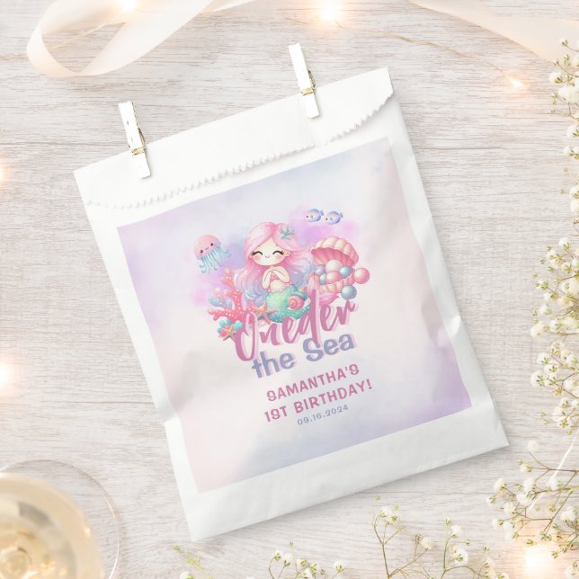Watercolor ONEder the Sea Mermaid Birthday Favour Bag (Clipped)