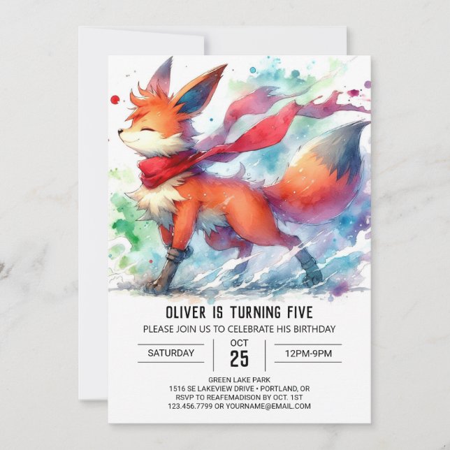 Watercolor Online Fox Birthday Invitation (Front)