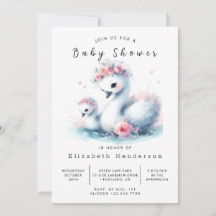 Watercolor Online Swan Baby Shower Invitation