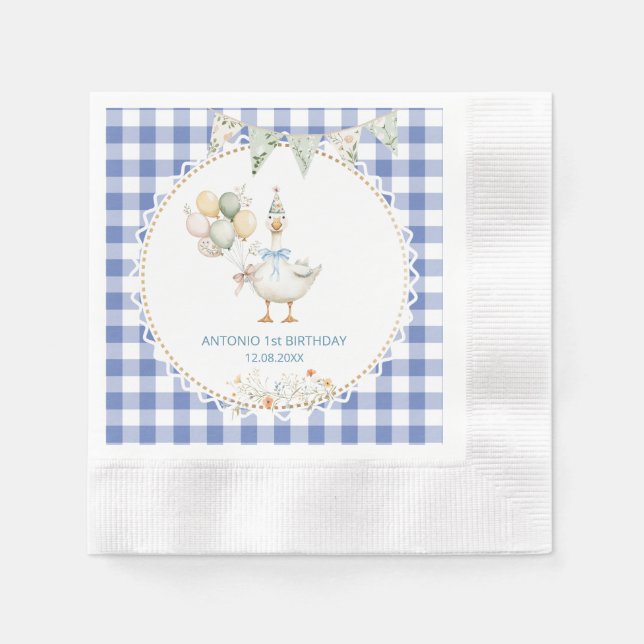Watercolor Onr silly goose 1st birthday Napkin (Front)