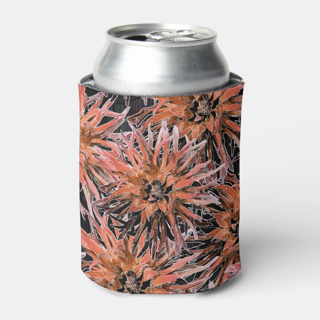 Watercolor orange and brown flowers.  can cooler (Can Front)