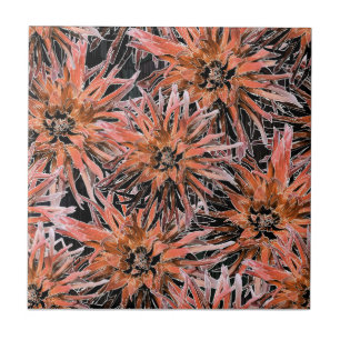 Watercolor orange and brown flowers. ceramic tile