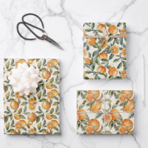 Watercolor Orange and Leaf Seamless Pattern Wrapping Paper Sheet