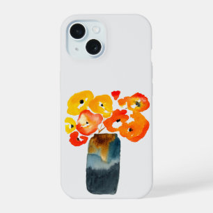 Watercolor orange and red poppies iPhone 15 case