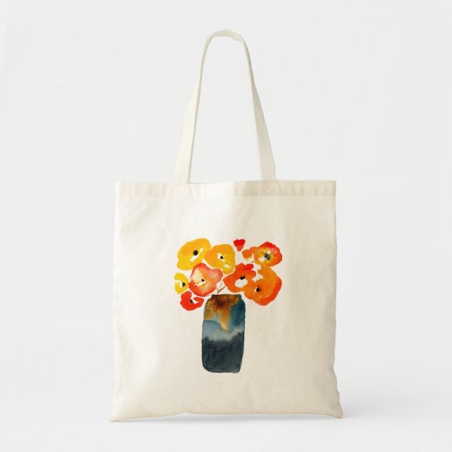 Watercolor orange and red poppies tote bag (Front)