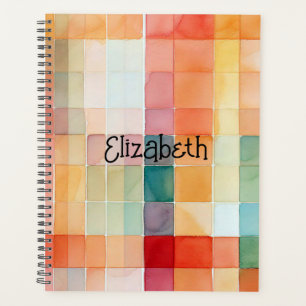 Watercolor Orange and Teal Plaid Planner