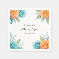 Watercolor Orange and Teal Roses Wedding