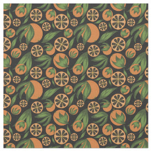 Watercolor Orange Black Fruit Pattern Fabric