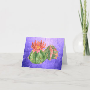 Watercolor Orange Blooming Cactus Purple Thank You Card