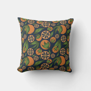 Watercolor Orange Blue Fruit Pattern Cushion