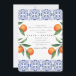Watercolor Orange Blue tile Mediterranean Wedding Invitation<br><div class="desc">Watercolor Orange Citrus Italian Blue Tile Mediterranean</div>