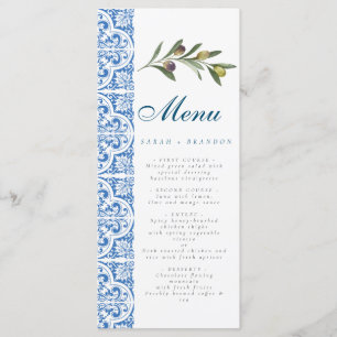 Watercolor Orange Blue tile MediterraneanOlive  Menu