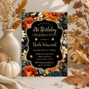 Watercolor Orange Brown Fall Leaves 21st Birthday Invitation