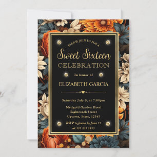 Watercolor Orange Brown Fall Leaves Sweet 16 Invitation