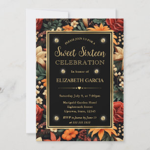 Watercolor Orange Brown Fall Leaves Sweet 16 Invitation