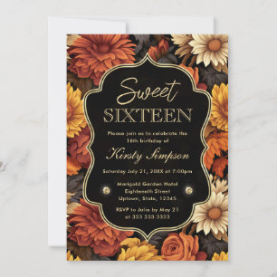 Watercolor Orange Brown Fall Leaves Sweet Sixteen Invitation