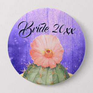 Watercolor Orange Cactus Bloom Wedding 10 Cm Round Badge