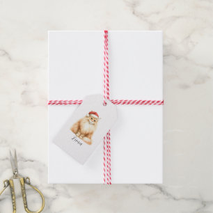 Watercolor Orange Cat in Santa Hat Gift Tag