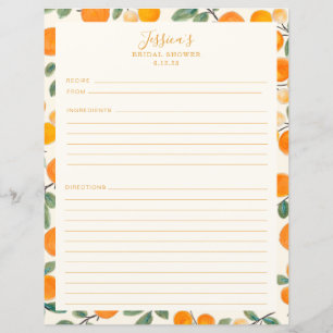 Watercolor Orange Citrus Bridal Shower Recipe Page