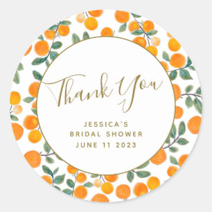 Watercolor Orange Citrus Custom Bridal Shower Classic Round Sticker