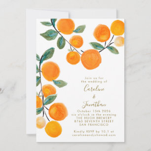 Watercolor Orange Citrus Fruit Script Wedding  Inv Invitation