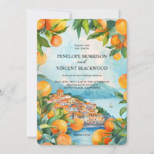 Watercolor Orange City Wedding Invitation