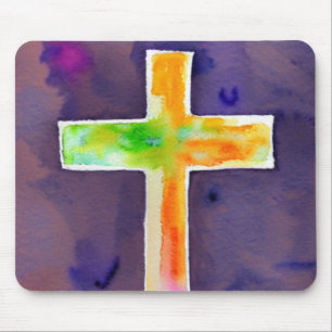 Watercolor Orange Cross Mousepad