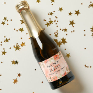 Watercolor Orange Floral Bridal Shower Mini Sparkling Wine Label