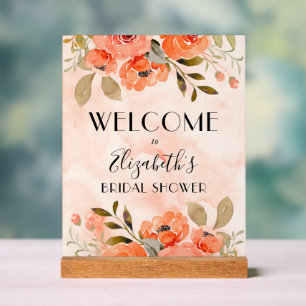 Watercolor Orange Floral Bridal Shower Welcome Acrylic Sign