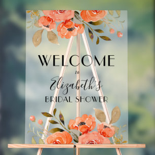 Watercolor Orange Floral Bridal Shower Welcome Acrylic Sign