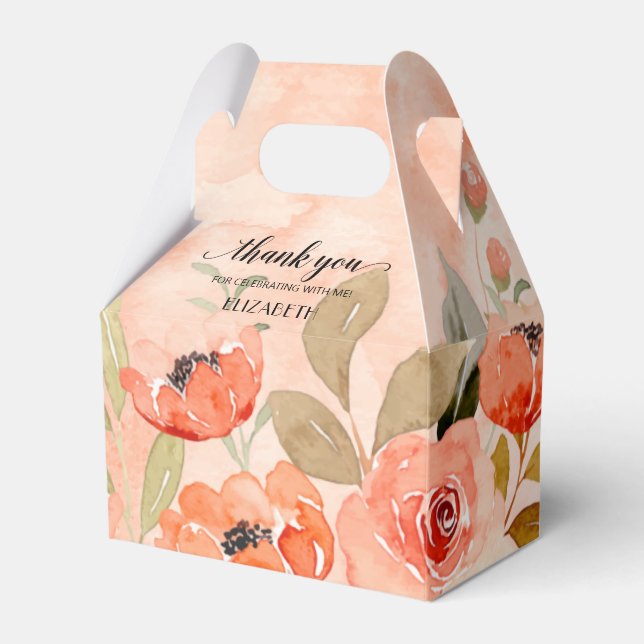 Watercolor Orange Floral Favour Box (Front Side)