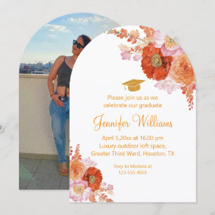 watercolor orange floral photo party graduation invitation