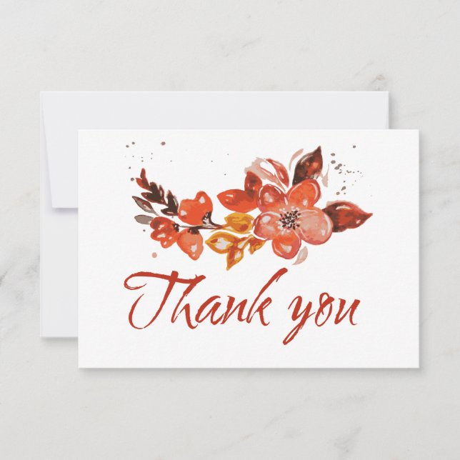 Watercolor Orange Floral Thank You Card (Front)