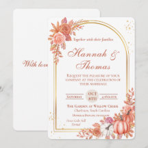 Watercolor Orange Floral w/Gold & Pumpkins Wedding