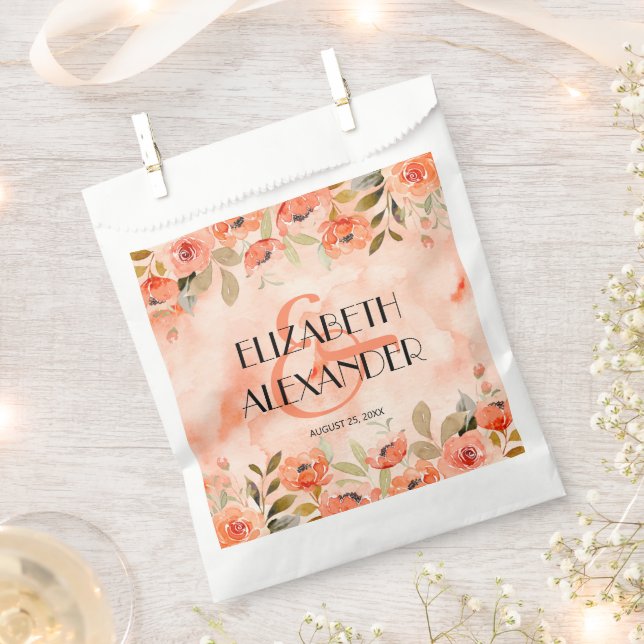 Watercolor Orange Floral Wedding Favour Bag (Clipped)