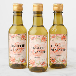 Watercolor Orange Floral Wedding Mini Wine Label
