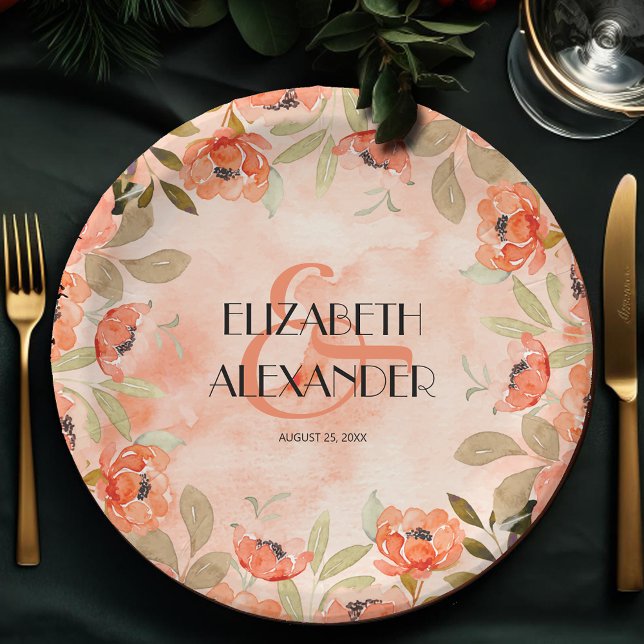 Watercolor Orange Flowers Bridal Shower Paper Plate (Watercolor Orange Flowers 
Paper Plates)