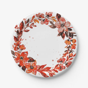 Watercolor orange flowers paper plate