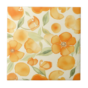 Watercolor Orange flowers pattern Ceramic Tile