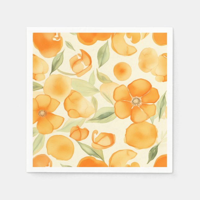 Watercolor Orange flowers pattern Napkin (Front)