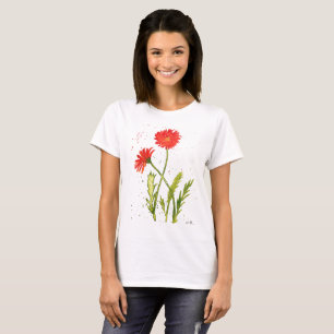 Watercolor Orange Flowers Wildflower Summer Nature T-Shirt